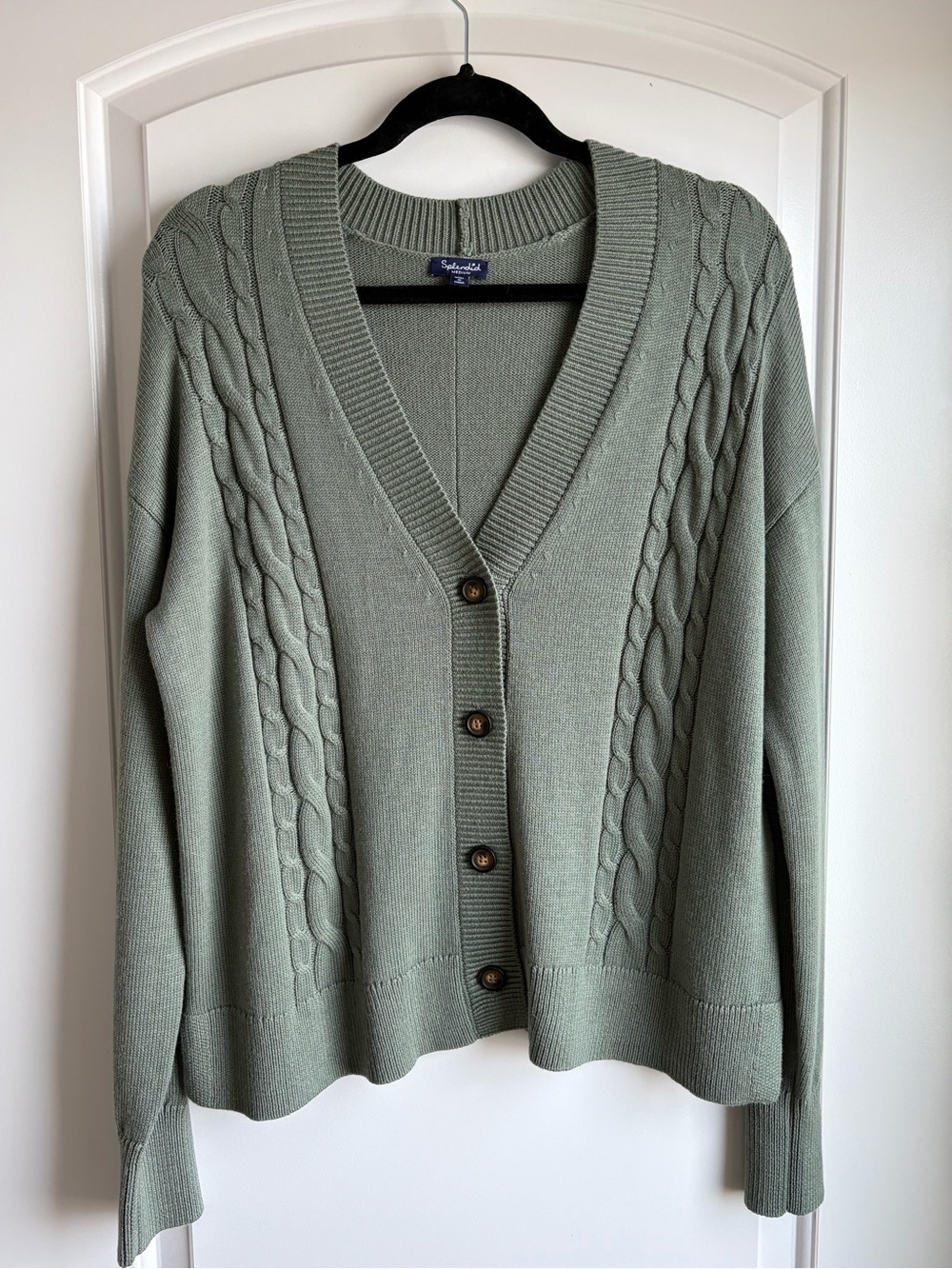 Splendid Sage Green Cable Knit V-Neck Button Cardigan Cashmere Blend Medium